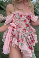 Off Shoulder Floral Print Corset Dress